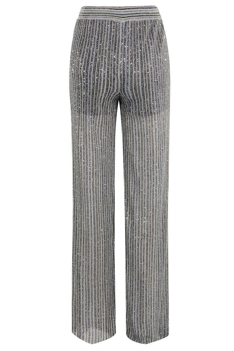 Straight-Leg Trousers With Sequined Vertical Stripes