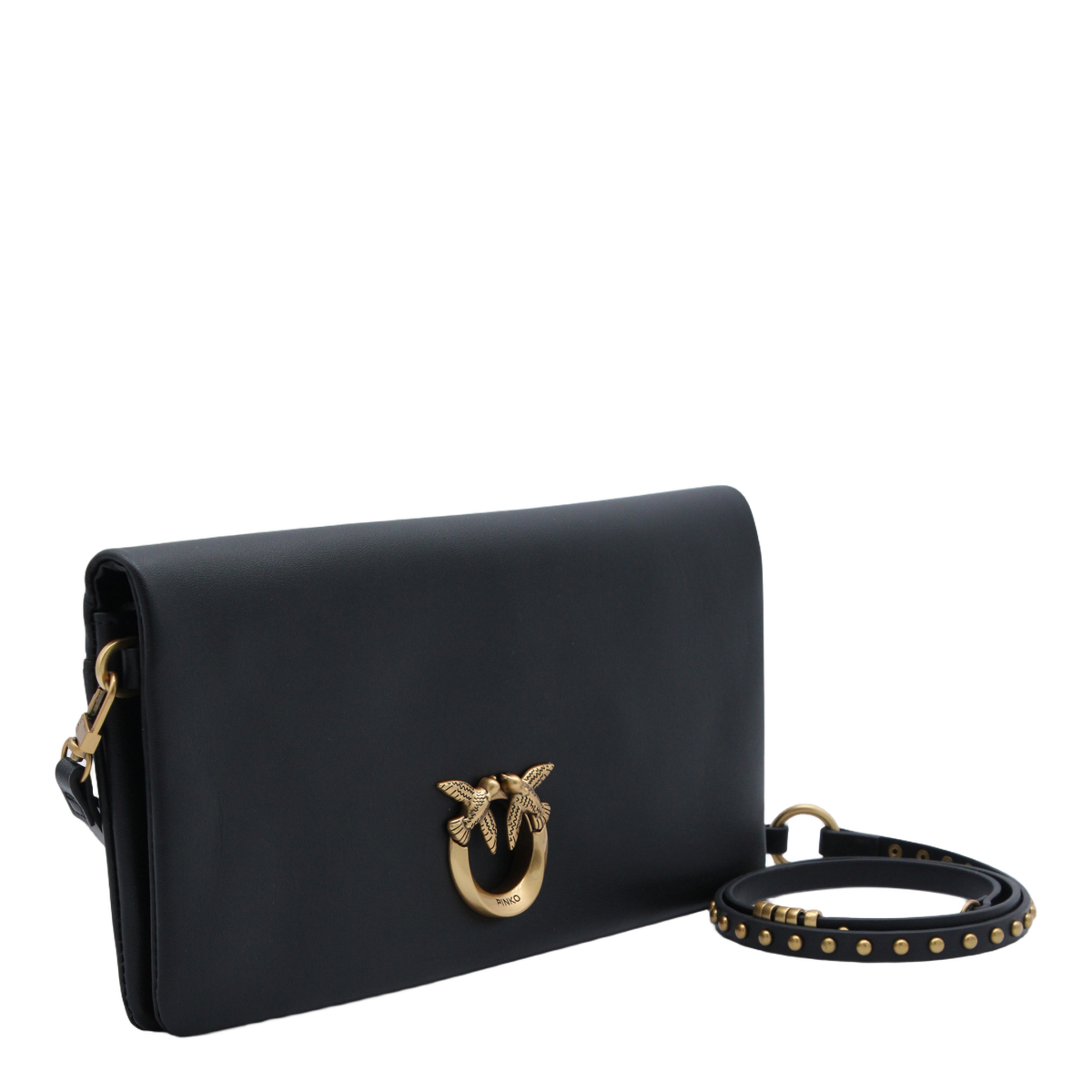 Rectangular Black Bag with Gold-tone Clasp