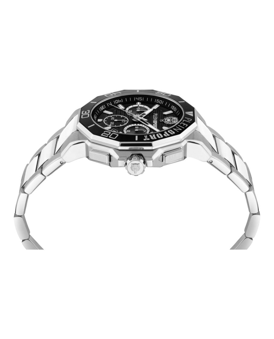 Titan Chronograph Watch With Black Guilloche Dial
