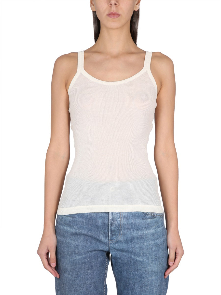 Slim Fit Cotton Blend Top with Round Neckline