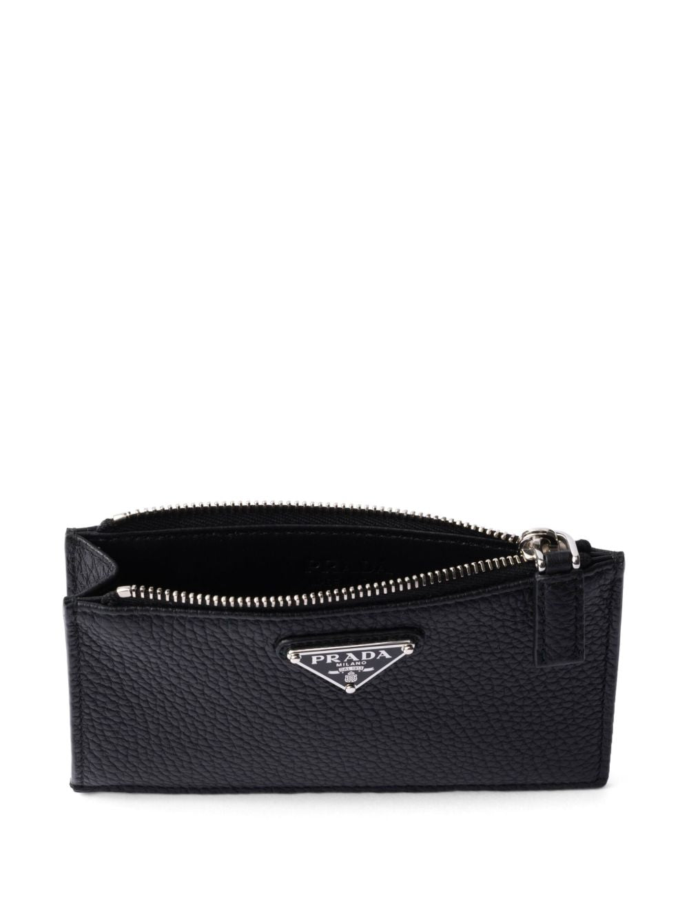 Rectangular Zippered Wallet With Triangular Logo Plaque
