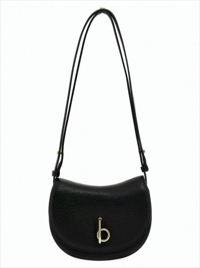 Crescent-Shaped Black Leather Shoulder Bag