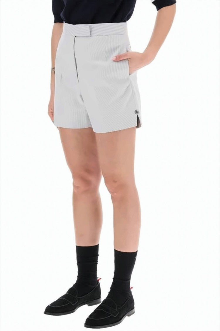 Tailored Pinstripe Shorts with High Waist and Button Details