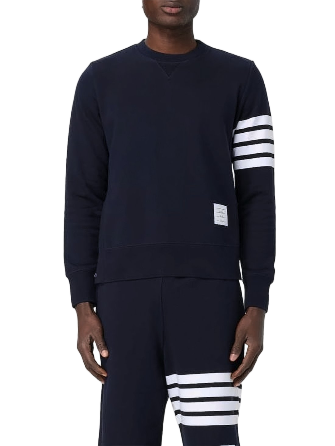 Navy Long-Sleeve Top with Horizontal Stripe Detail