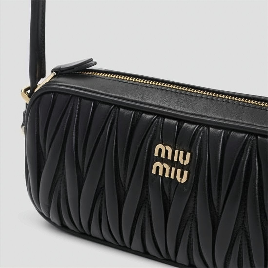 Matelassé Textured Black Lambskin Shoulder Bag