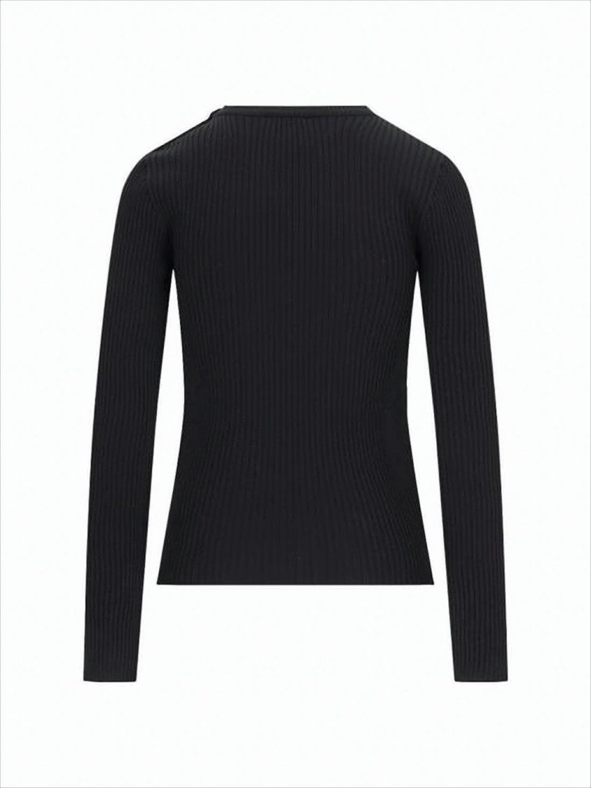 Fitted Ribbed Sweater with Decorative Buttons