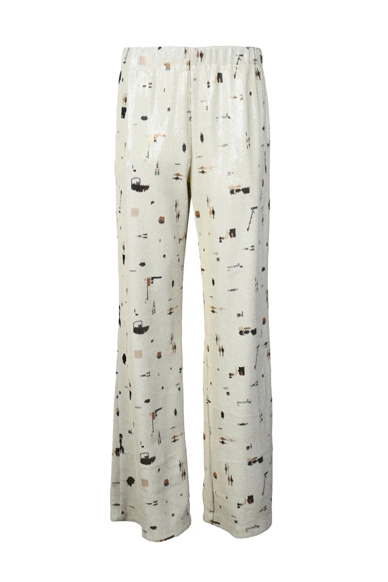 Sequin High-Waisted Trousers - Cream