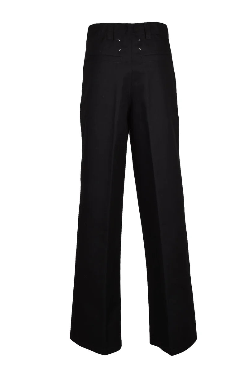 Wide Leg Cotton Trousers - Black