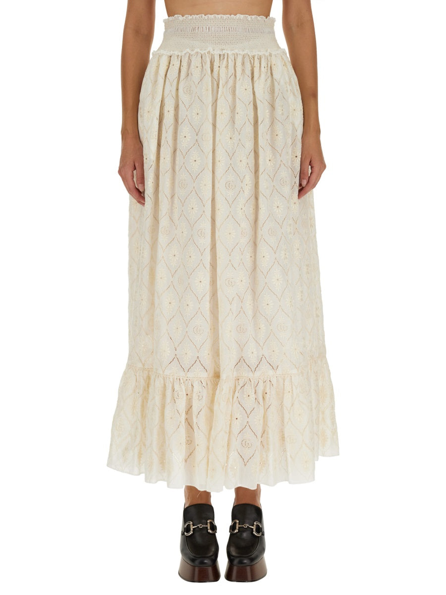 Floral Broderie Anglaise Midi Skirt