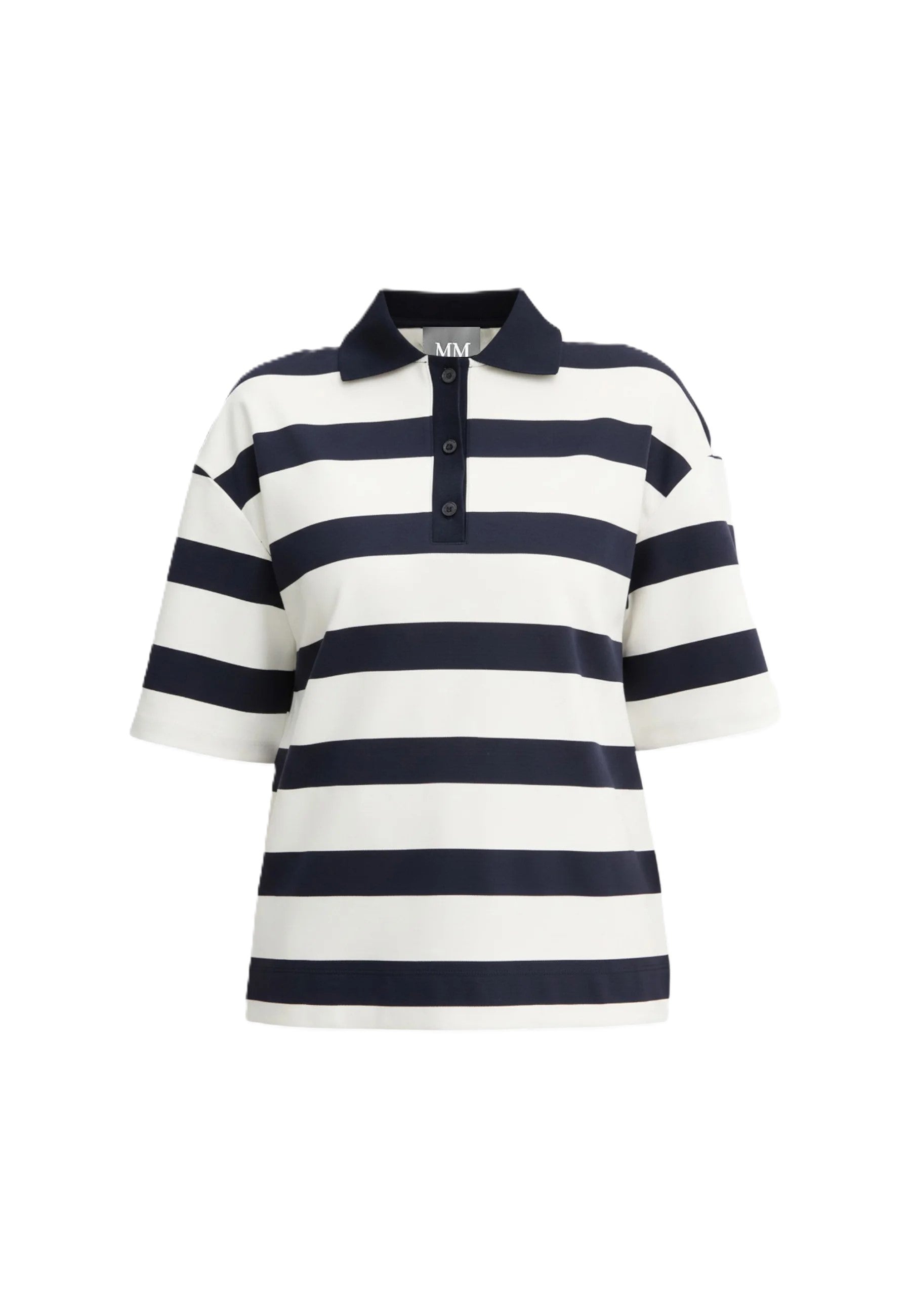 Navy Striped Viscose Polo Shirt