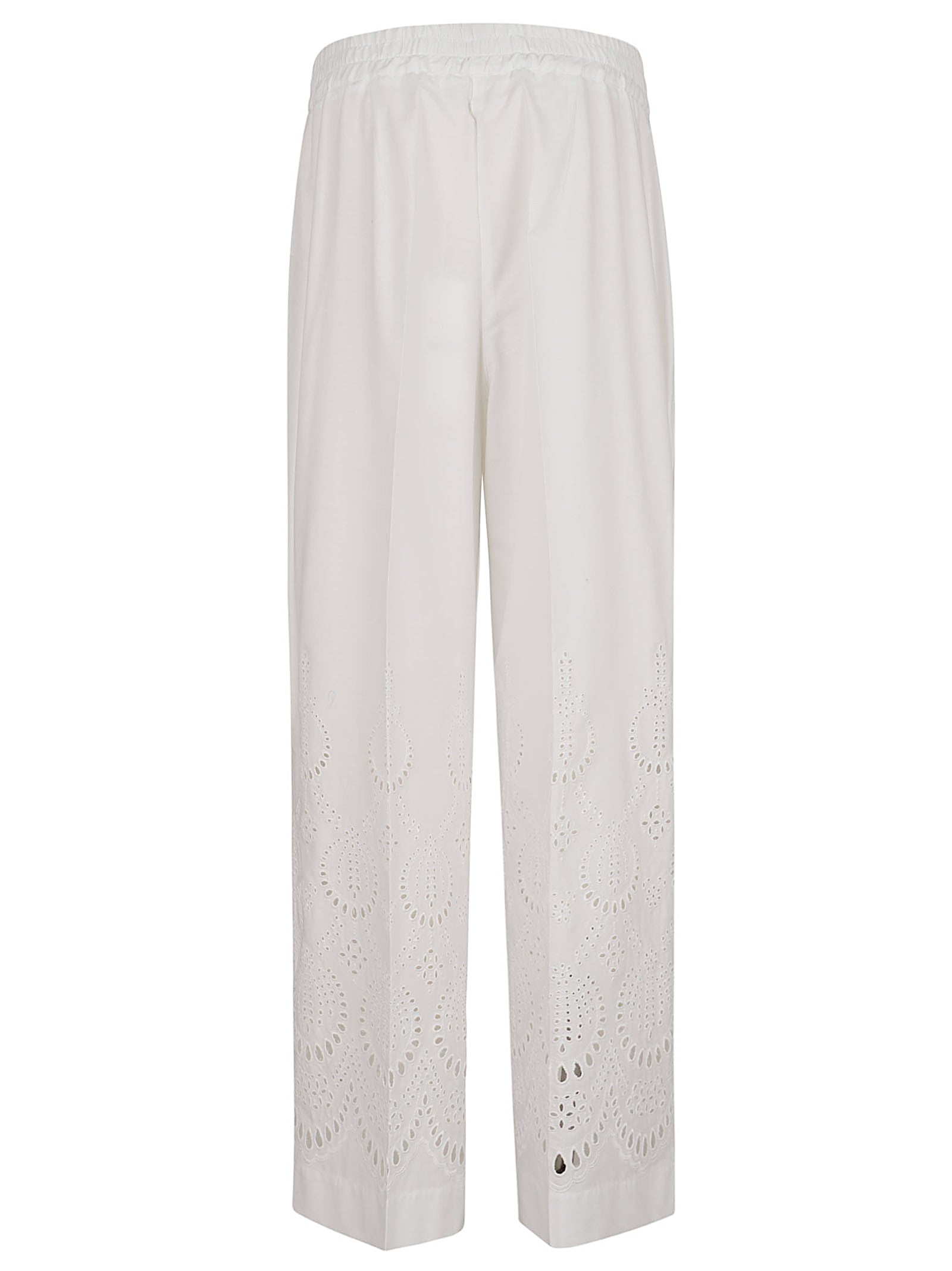 High-Waisted Wide-Leg Trousers with Eyelet Embroidery