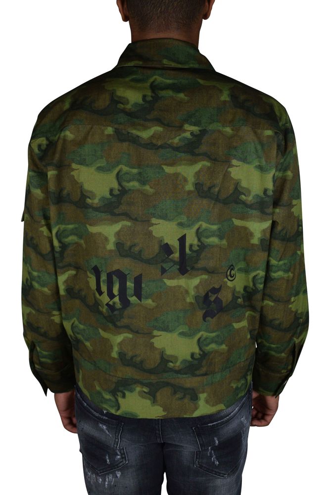 Military Green Camouflage Jacket With Classic Collar