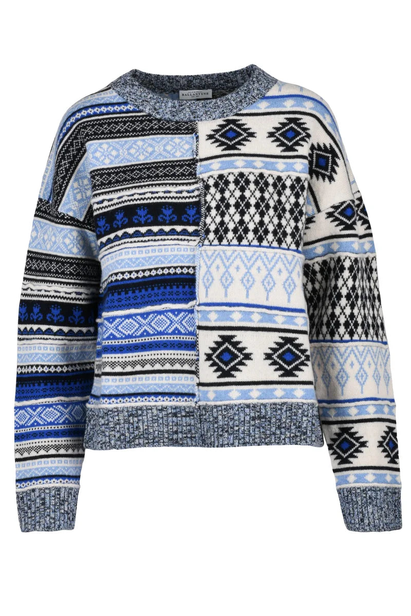 Crew Neck Wool Sweater - Blue/Light Blue