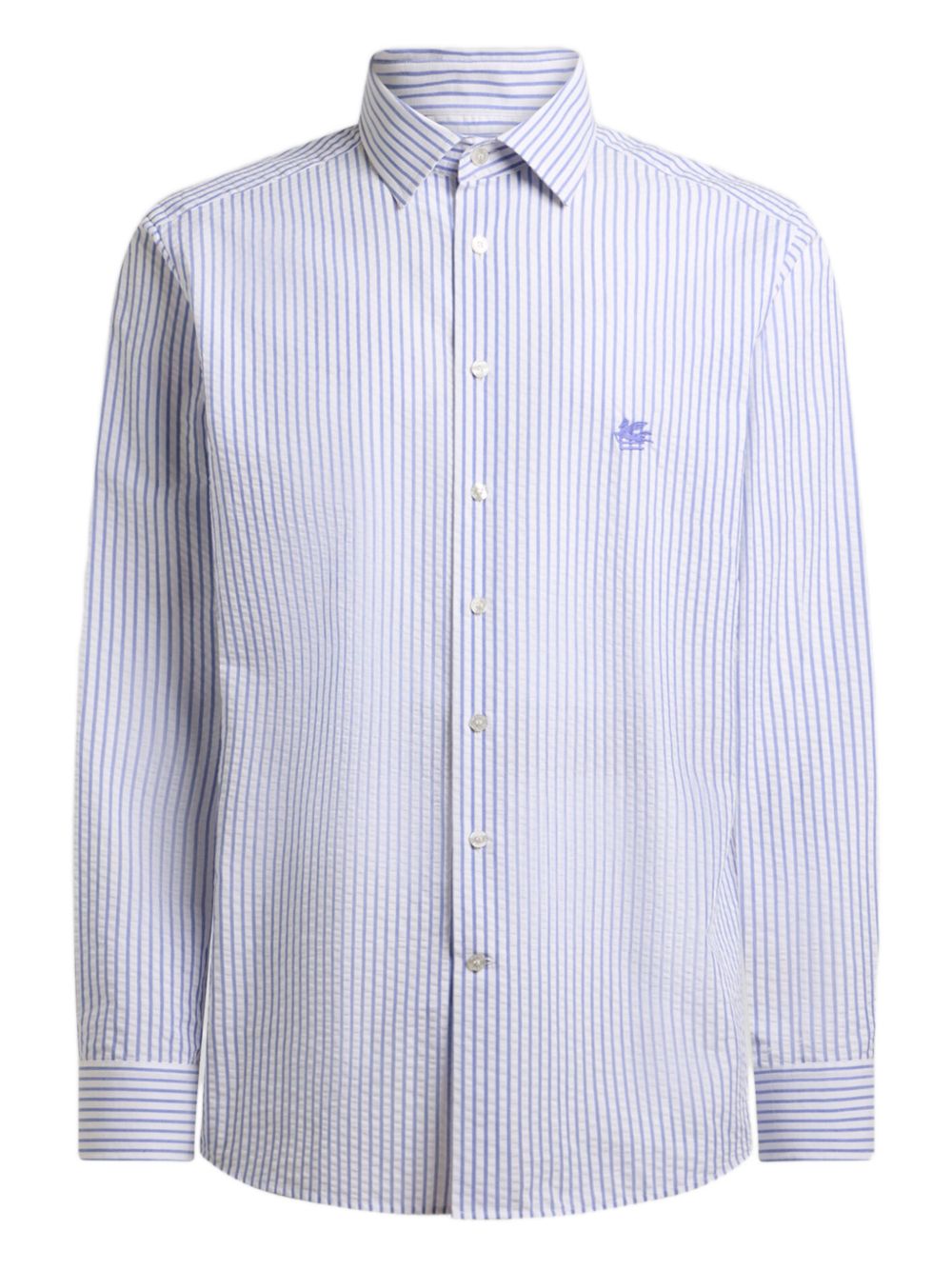 Vertical Blue and White Striped Cotton Shirt