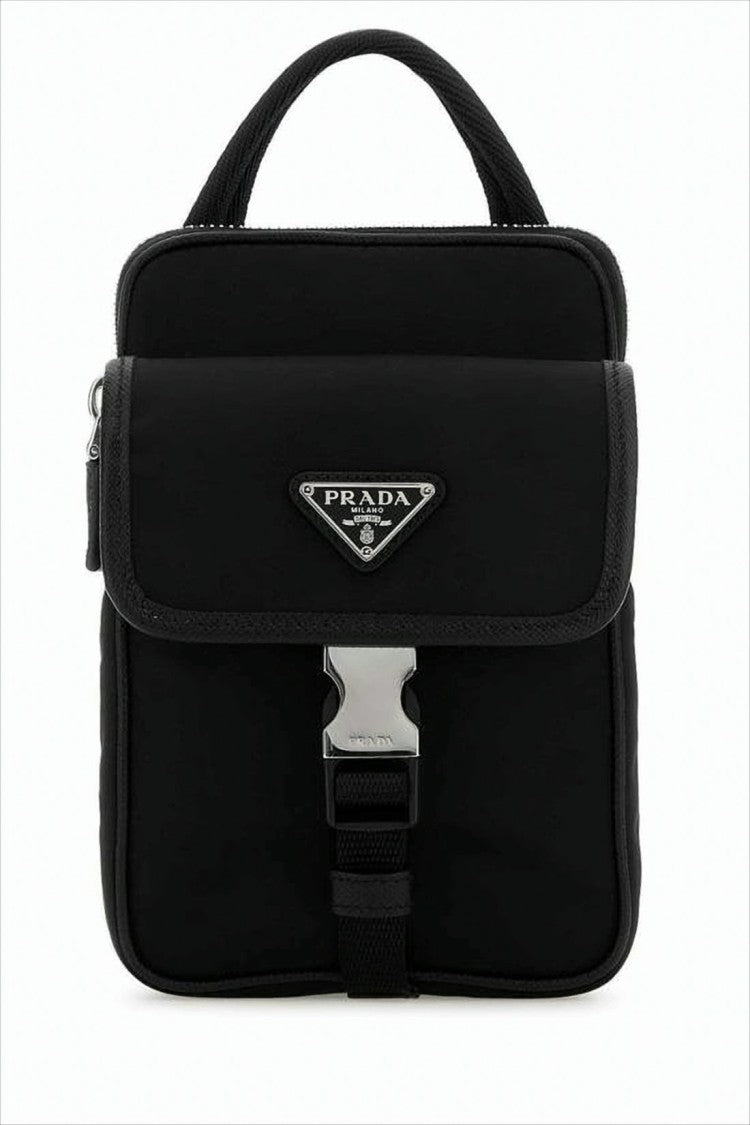 Compact Square Tote Bag with Silver-tone Buckle