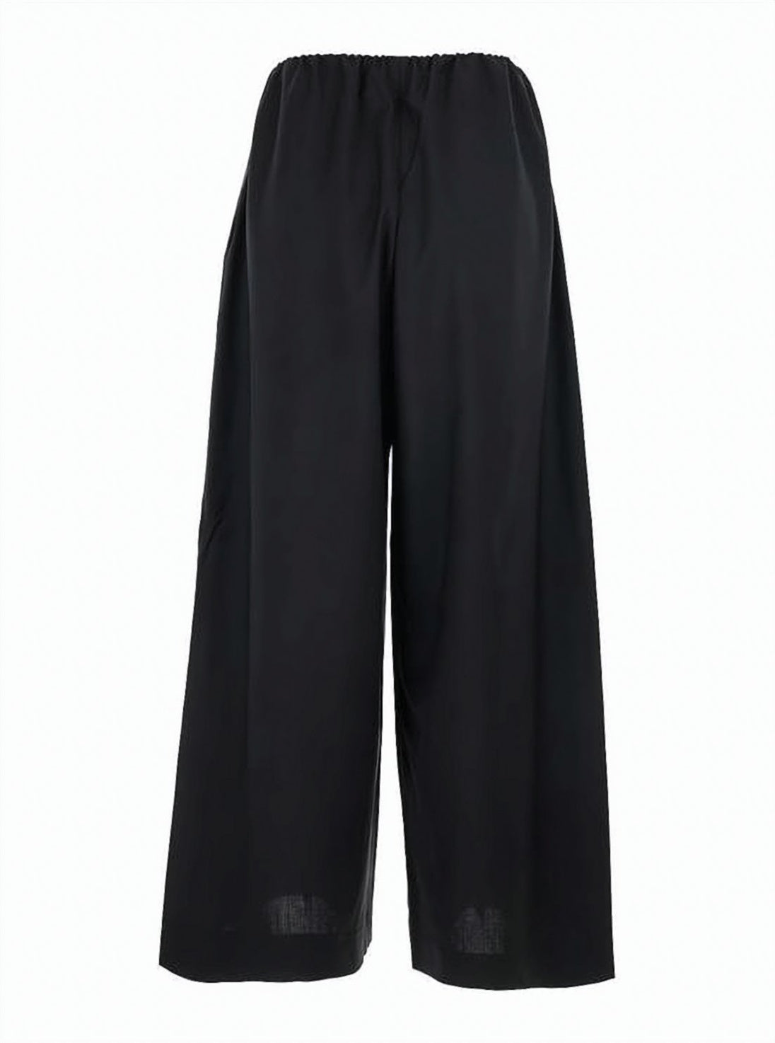 Wide-Leg Black Wool Pants with Cropped Design