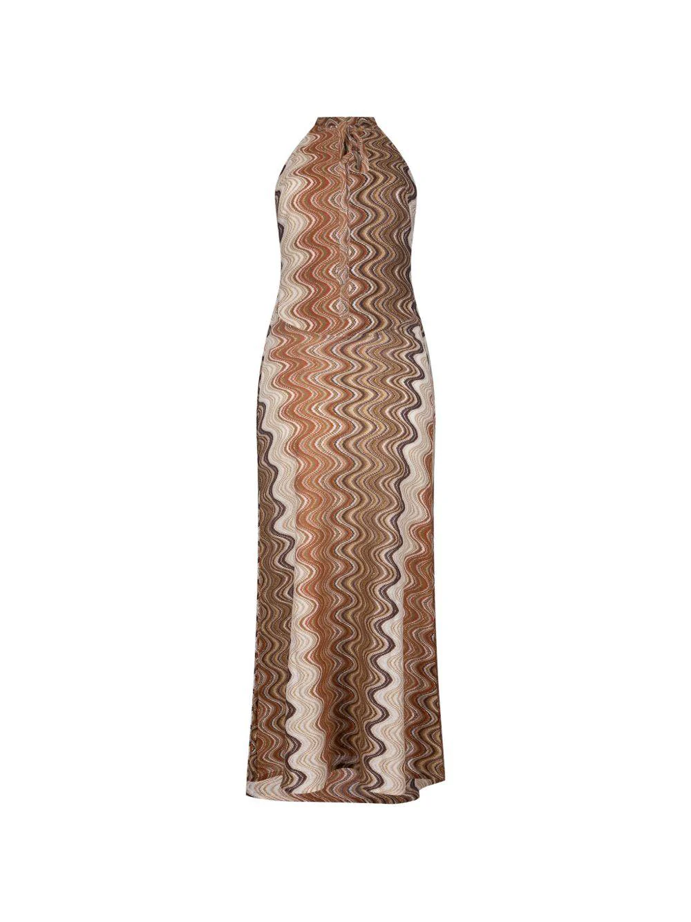 Wavy Pattern Sleeveless Maxi Dress with High Neckline