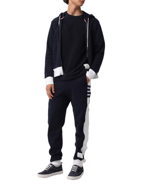 Cotton Hooded Zip-Up Top with Contrasting Trim