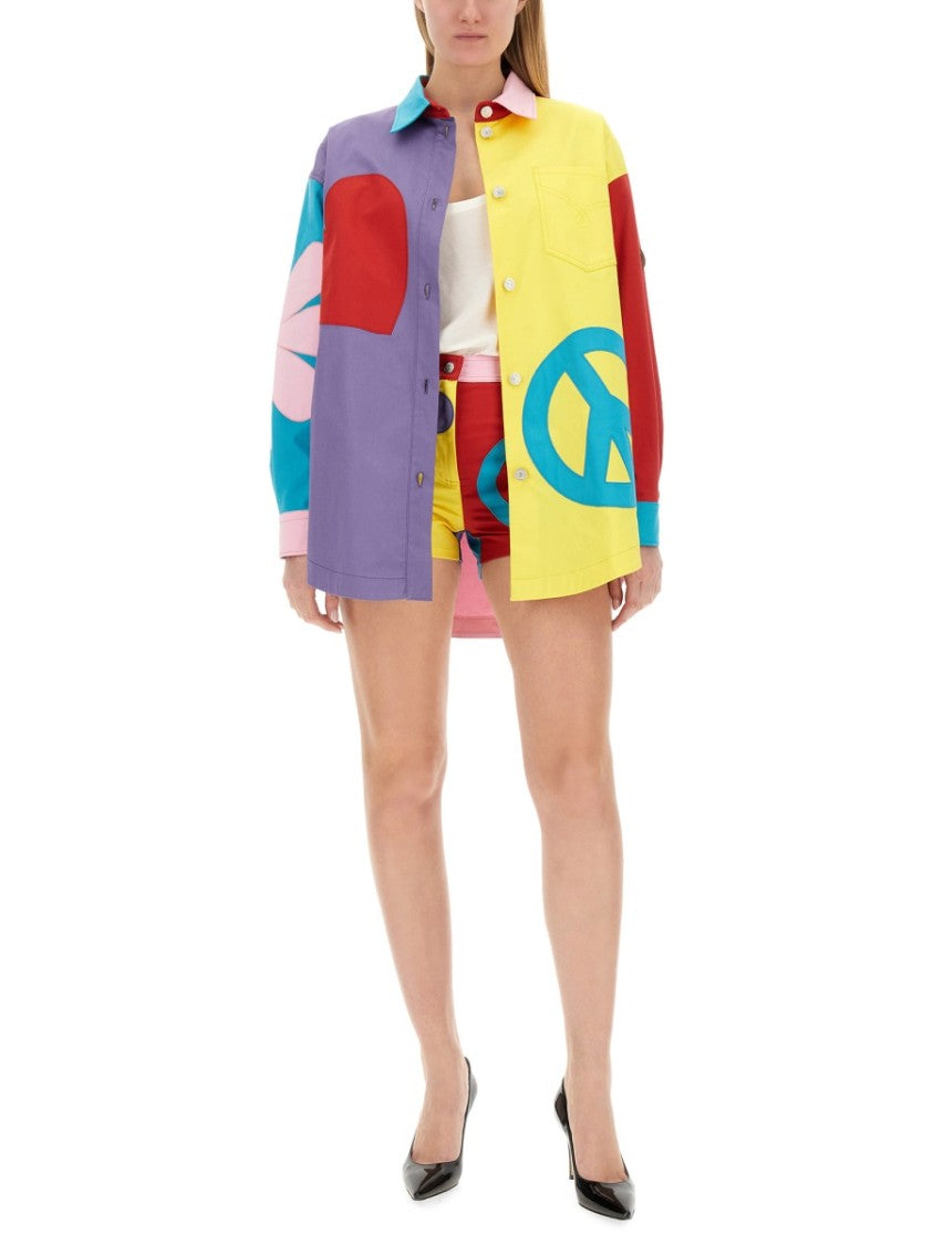 Oversized Printed Shirt With Eclectic Patchwork Design