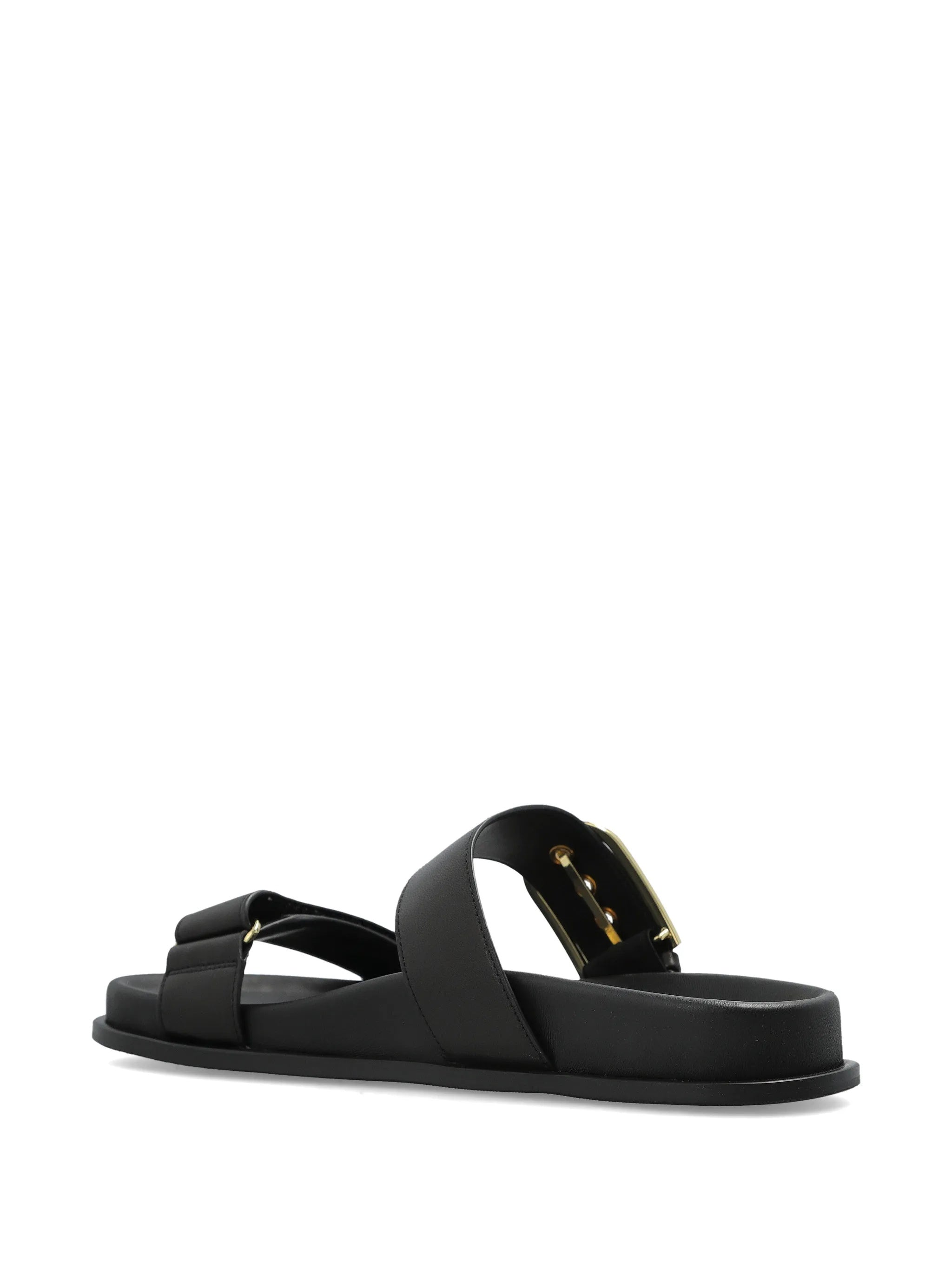 Solea Sandal Black Leather Gold Buckle