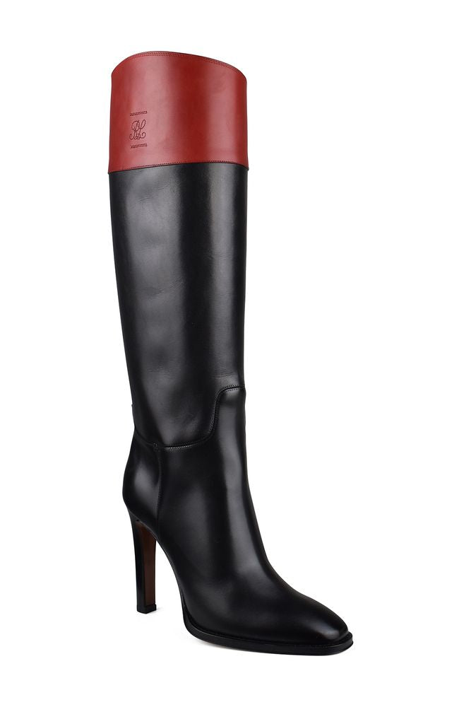 Knee-High Fascia Boots With Contrasting Red Yoke