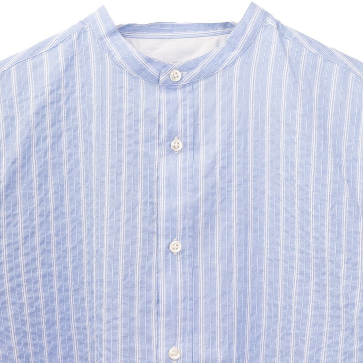 Band Collar Shirt With Gathered Pleats