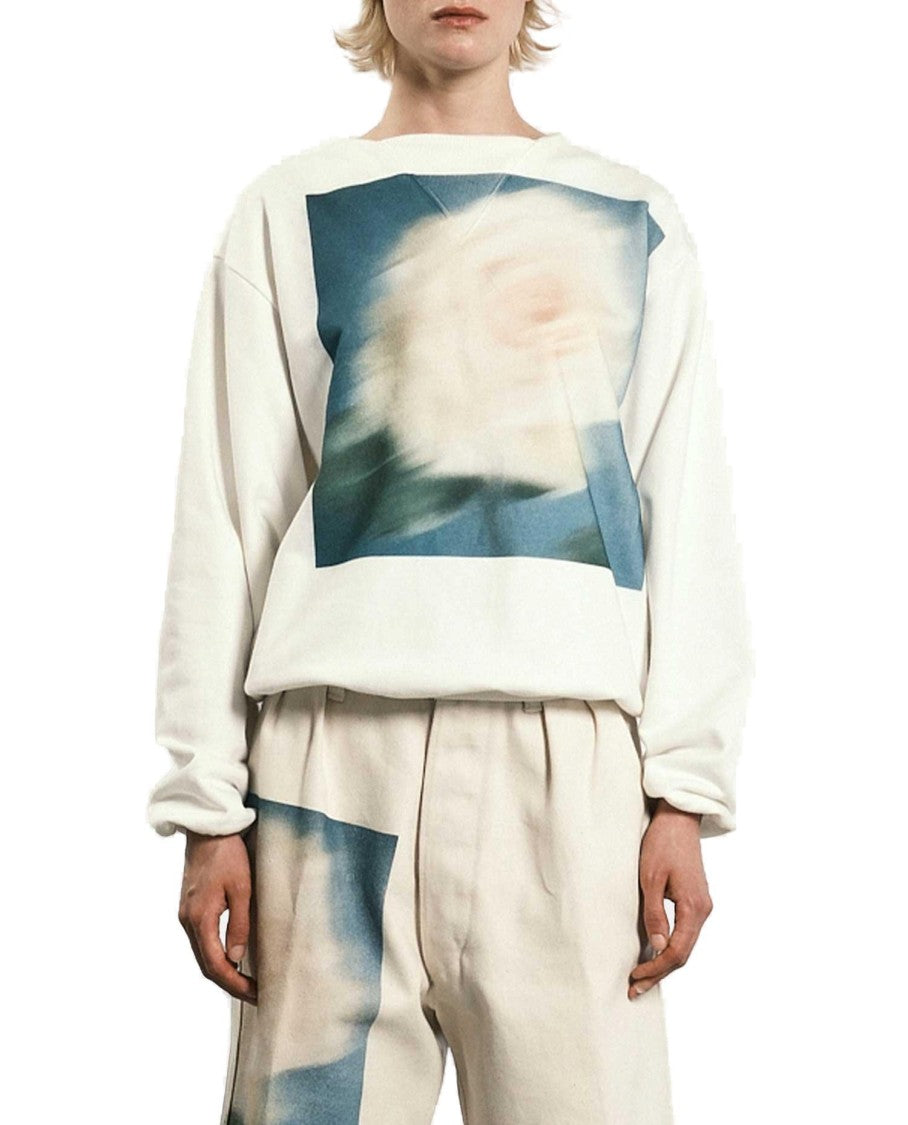 Relaxed Crewneck Sweatshirt With Striking Abstract Print