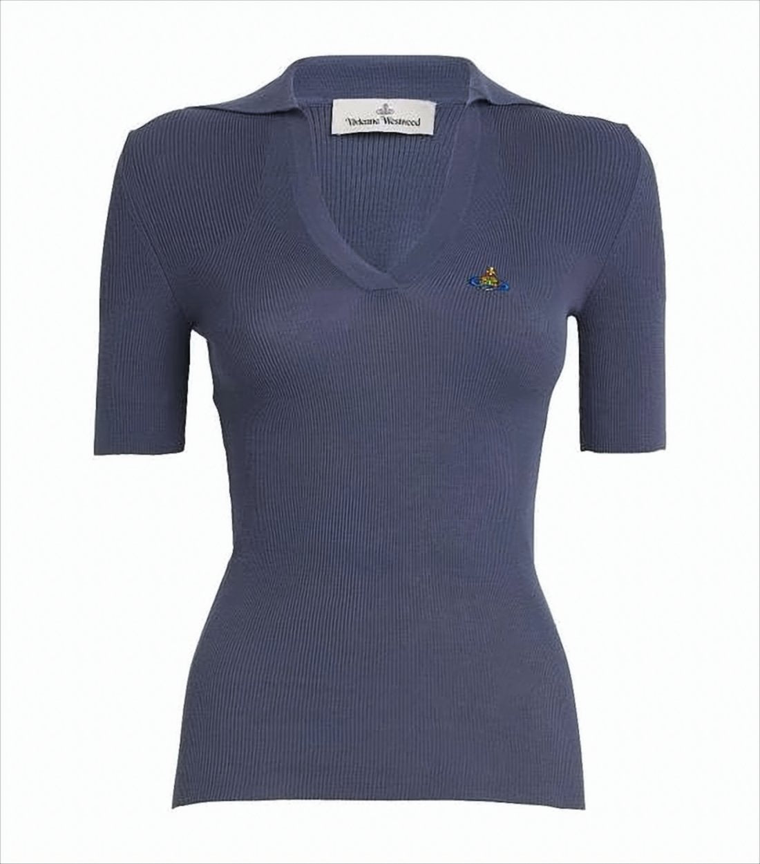 Fitted Ribbed Knit Sweater with Colorful Embroidery
