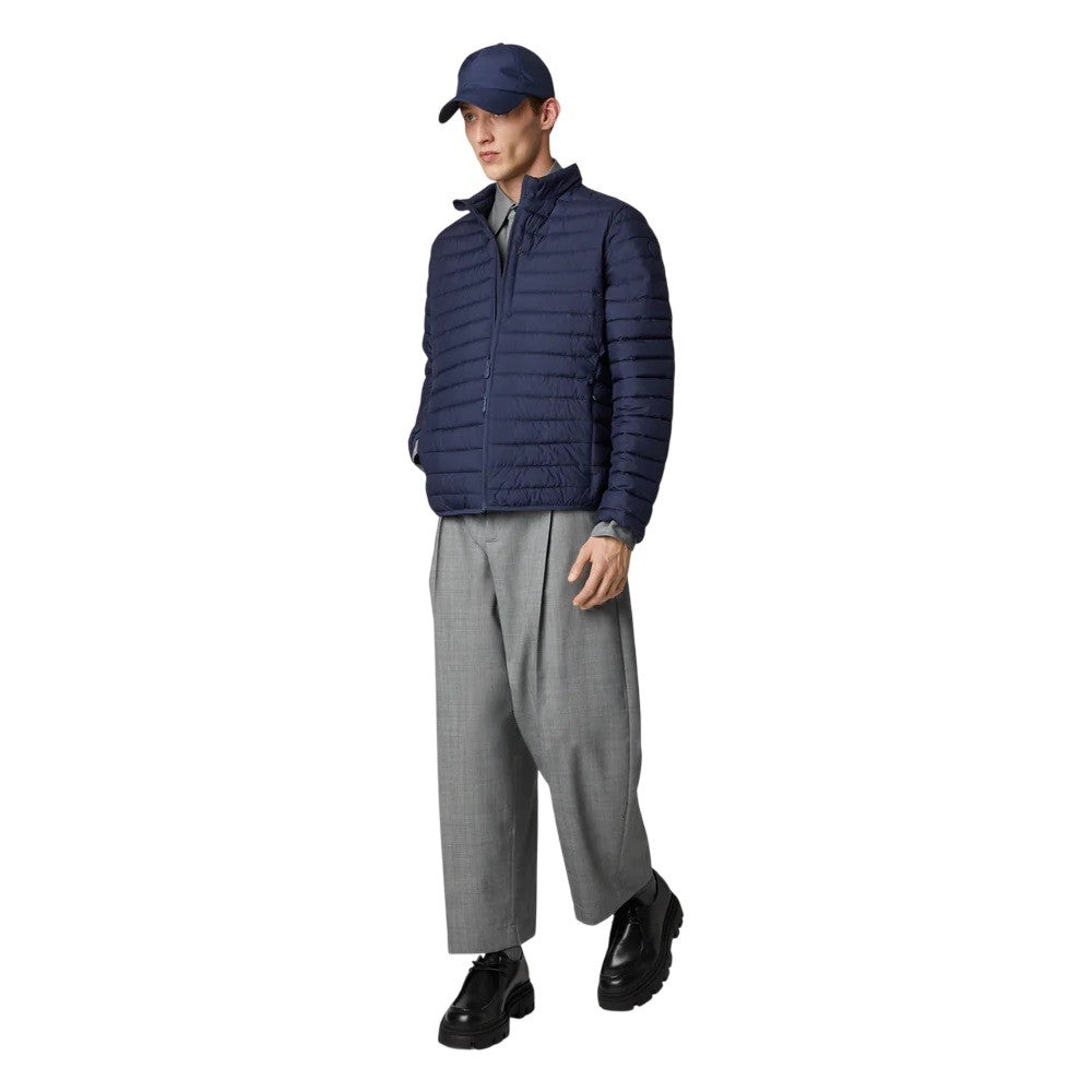 Functional Blue Jacket With Stand-Up Collar And Double-Slider Zip
