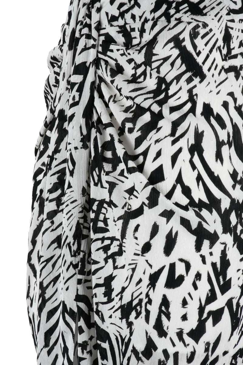 Voile Midi Skirt with Slit - White/Black
