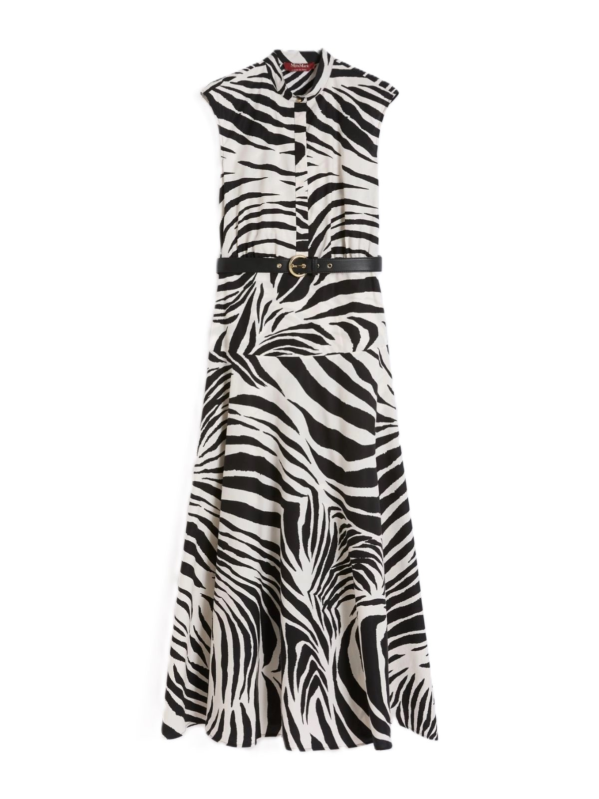 Zebra Print Midi Dress with High Collar