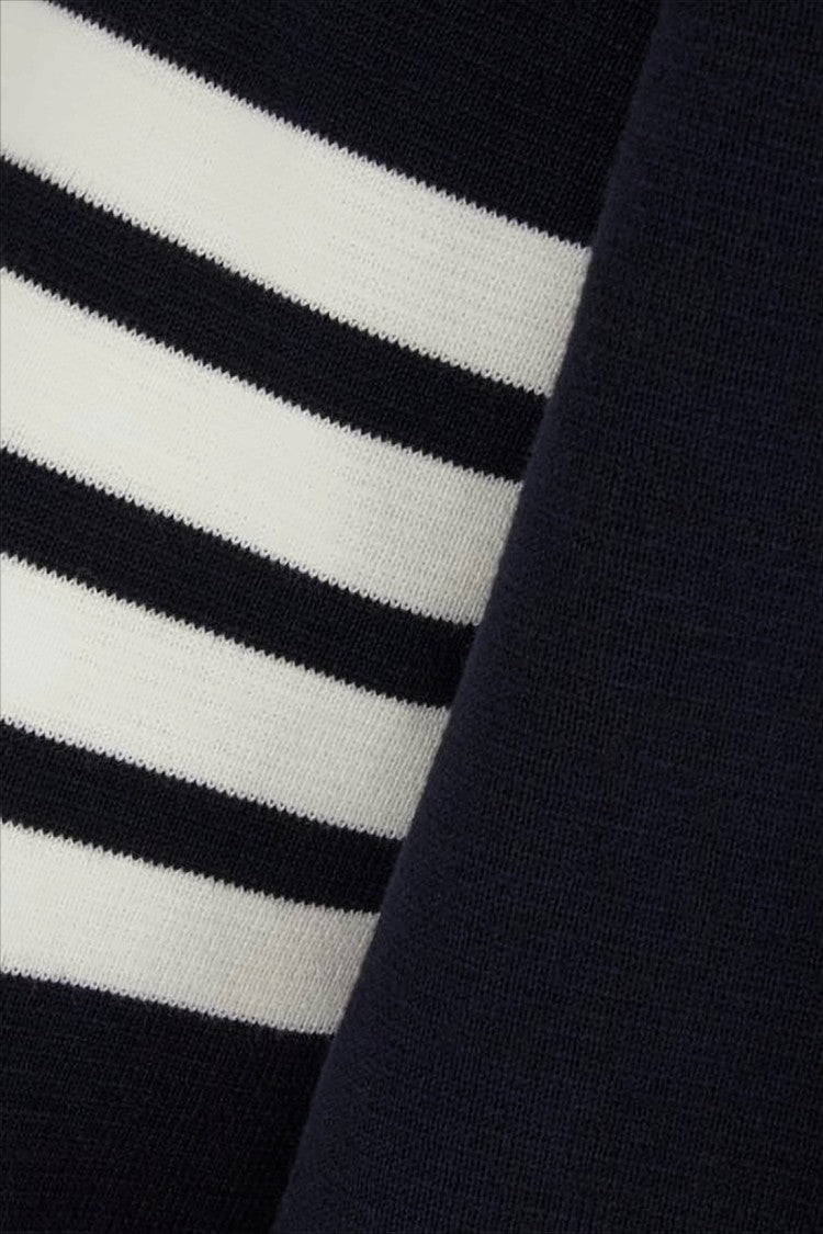 Classic Crew Neck Cotton Sweater with Striped Detailing
