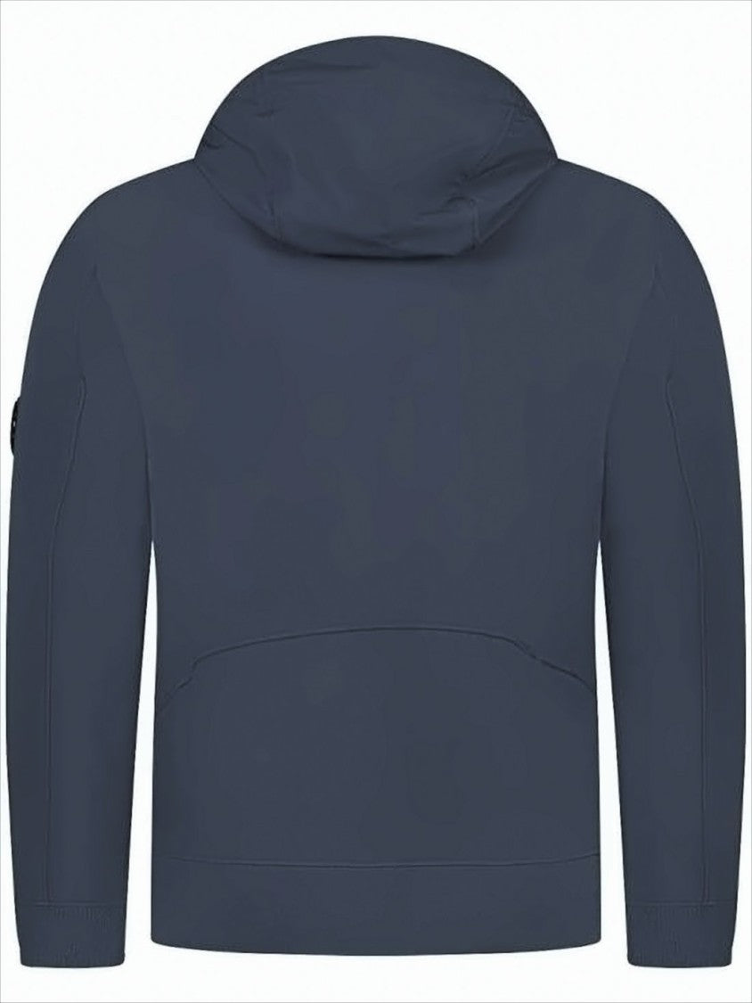 Hooded Blue Casual Jacket with Zippered Pockets