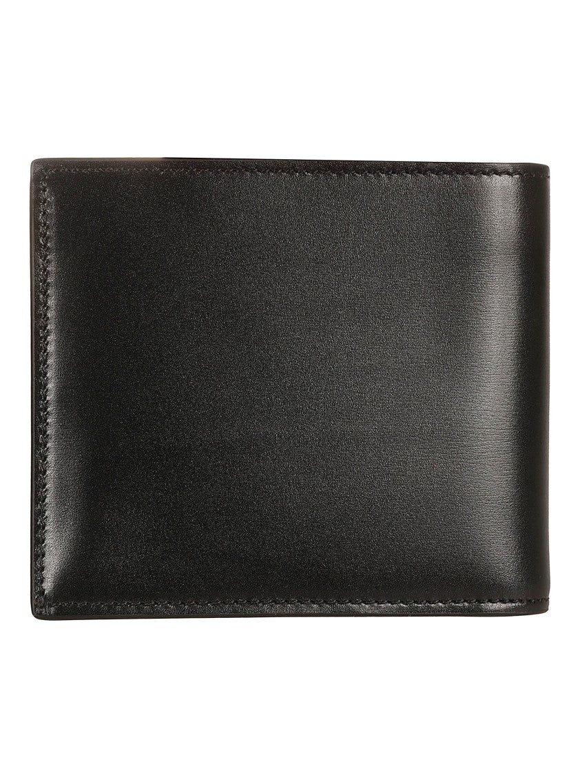 Minimalist Black Calfskin Wallet With Prominent Logo
