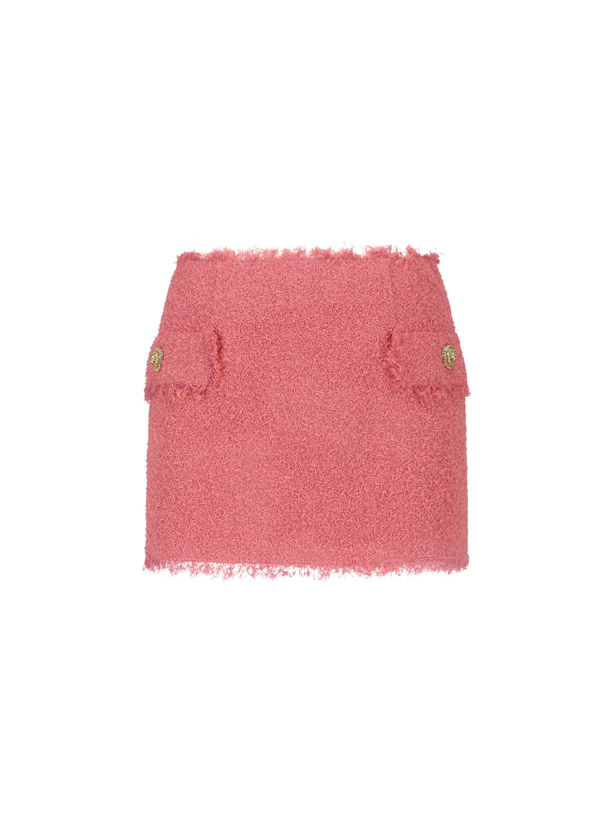 Pink Textured Tweed Mini Flap Skirt