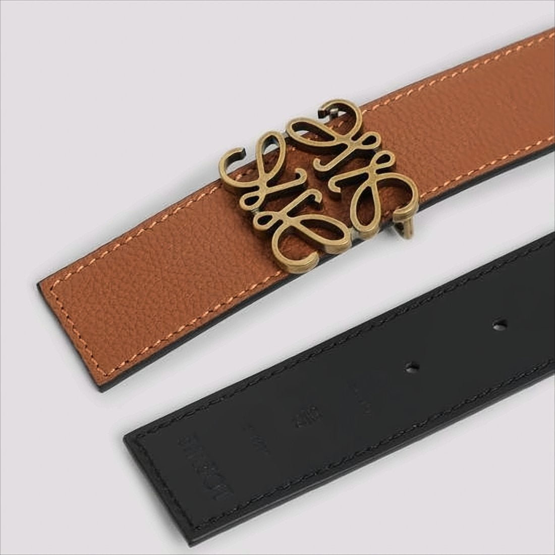 Dual-Tone Calf Leather Belt with Ornate Gold Buckle