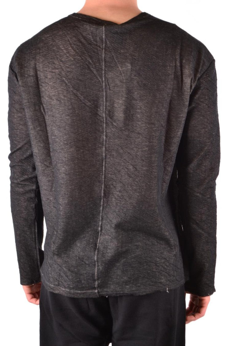 Textured Black Cotton Sweater