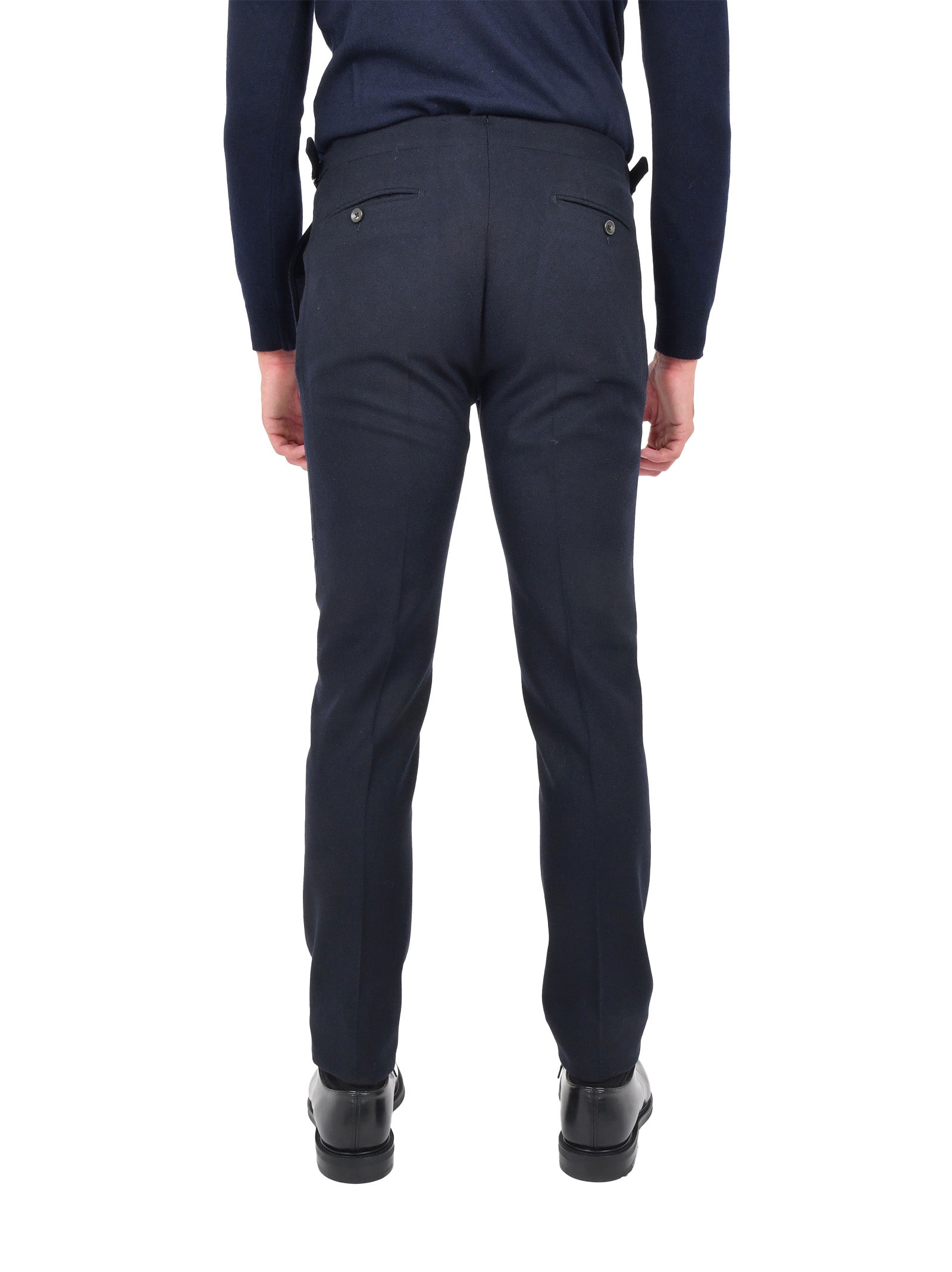 Tailored Blue Cashmere Trousers With Buckle Waistband