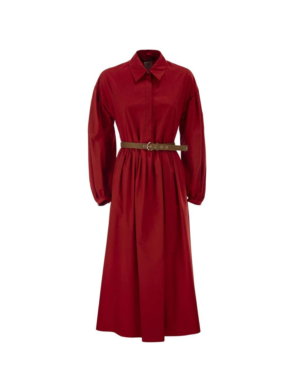 Knee-Length Red Midi Dress with Tailored Waist