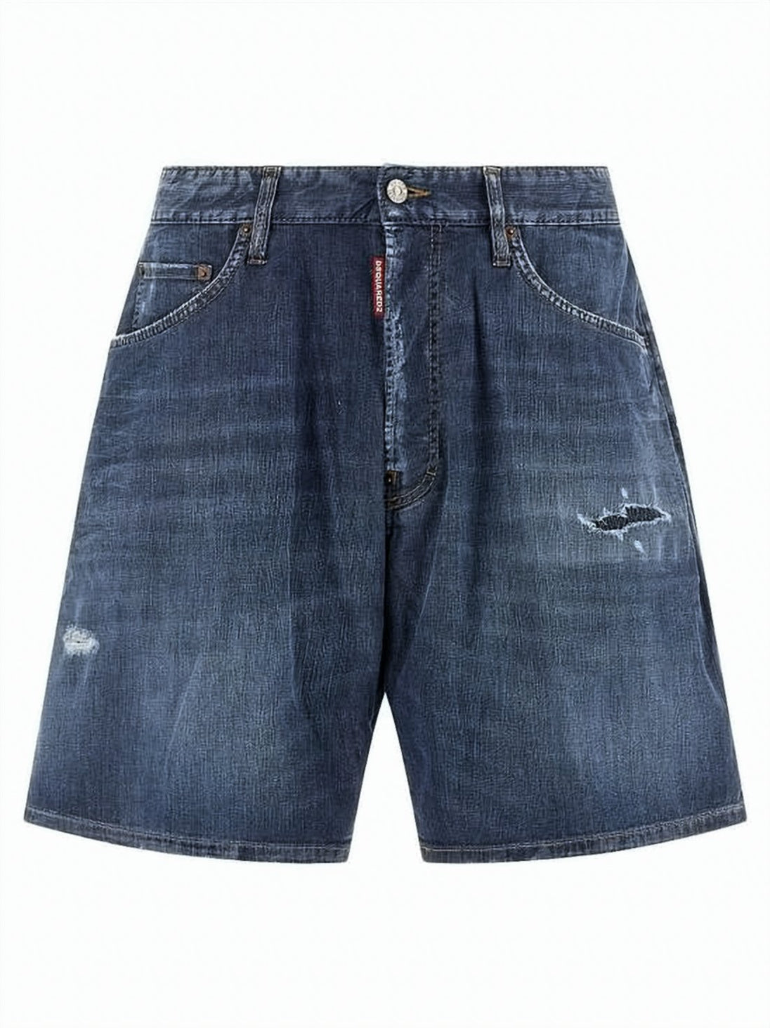 Blue Distressed Relaxed Fit Denim Shorts