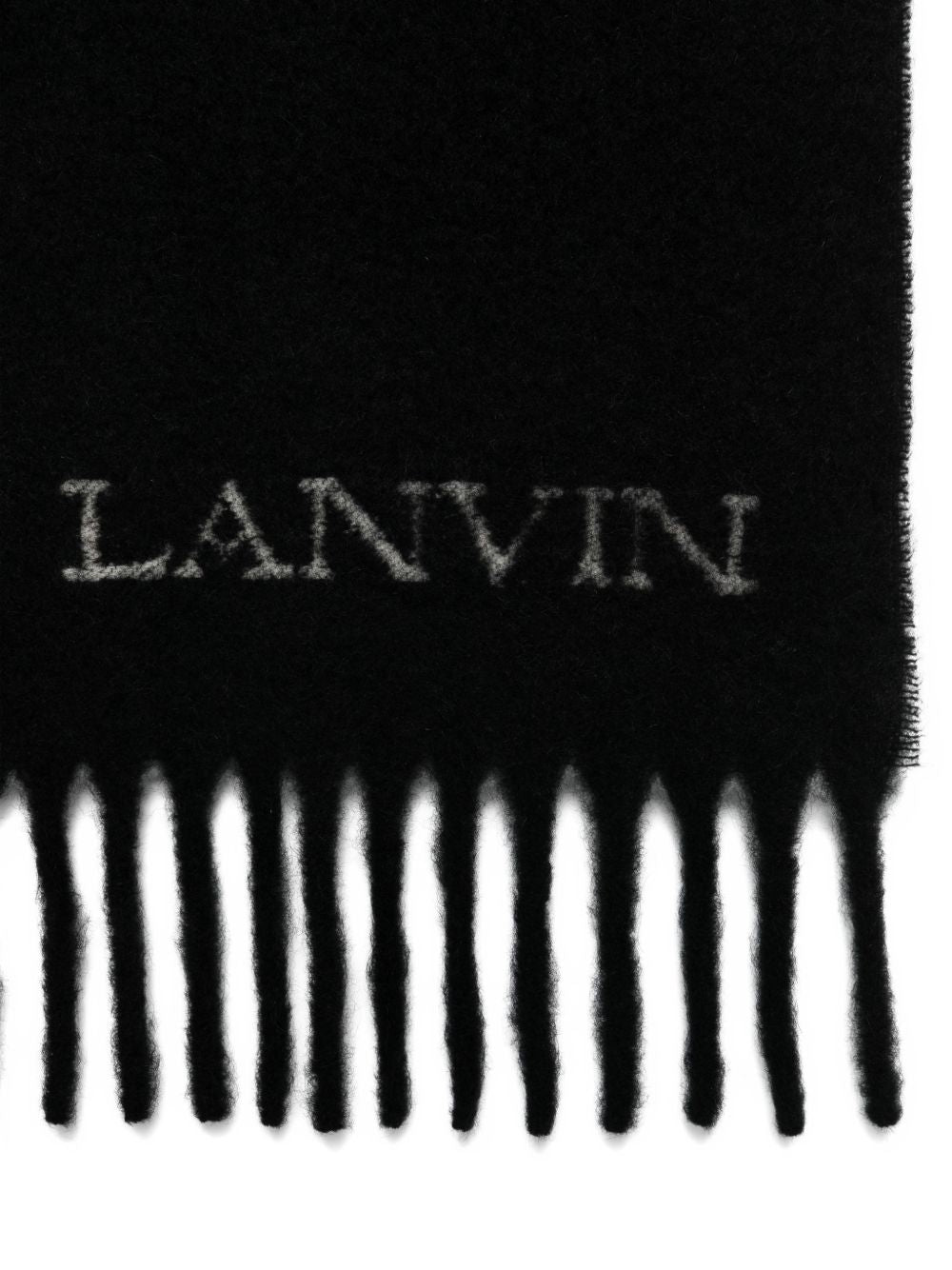 Fringed Black Scarf With Embroidered Logo Detail