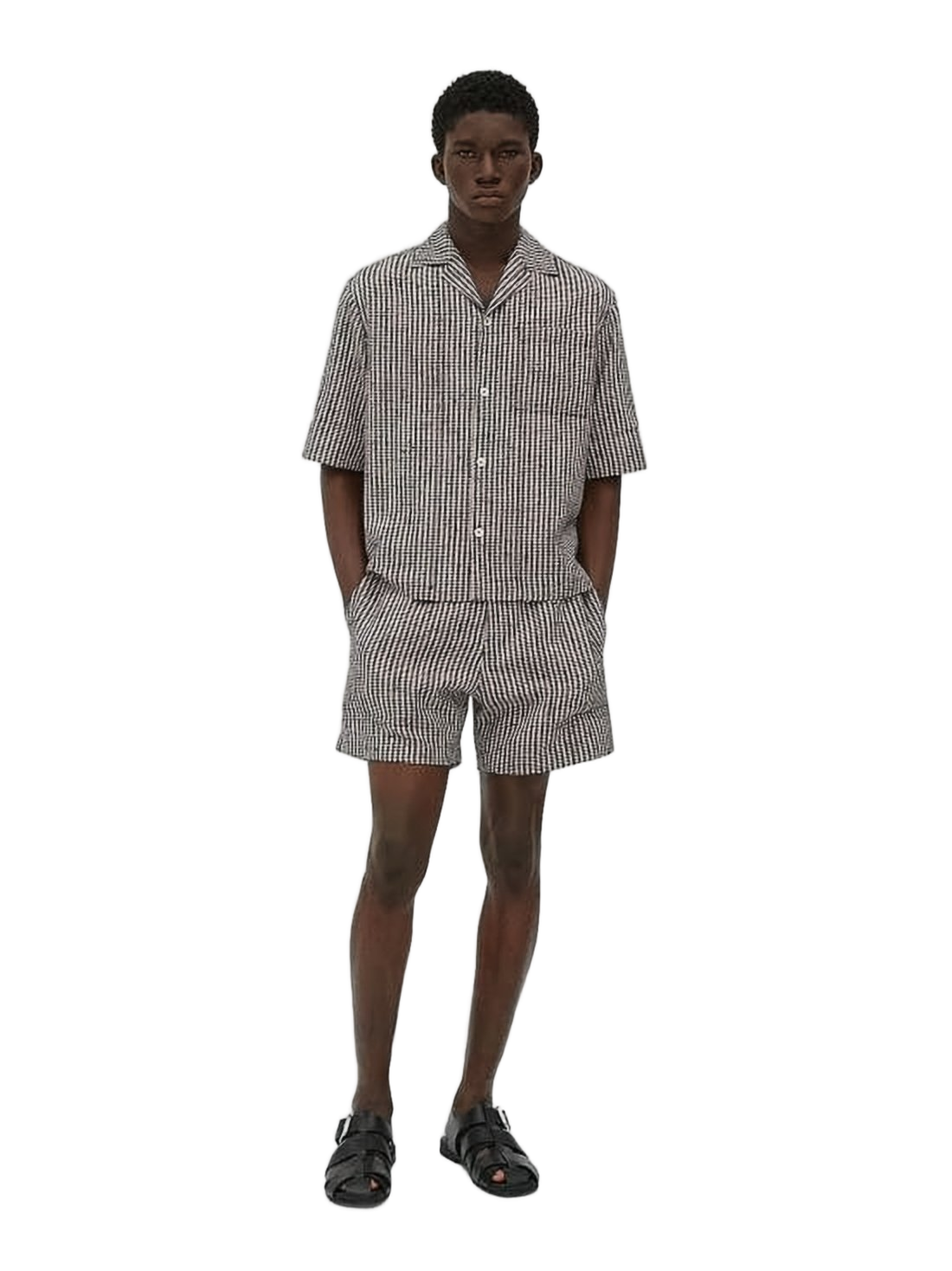 Fine Checkered Short-Sleeve Shirt with Classic Collar