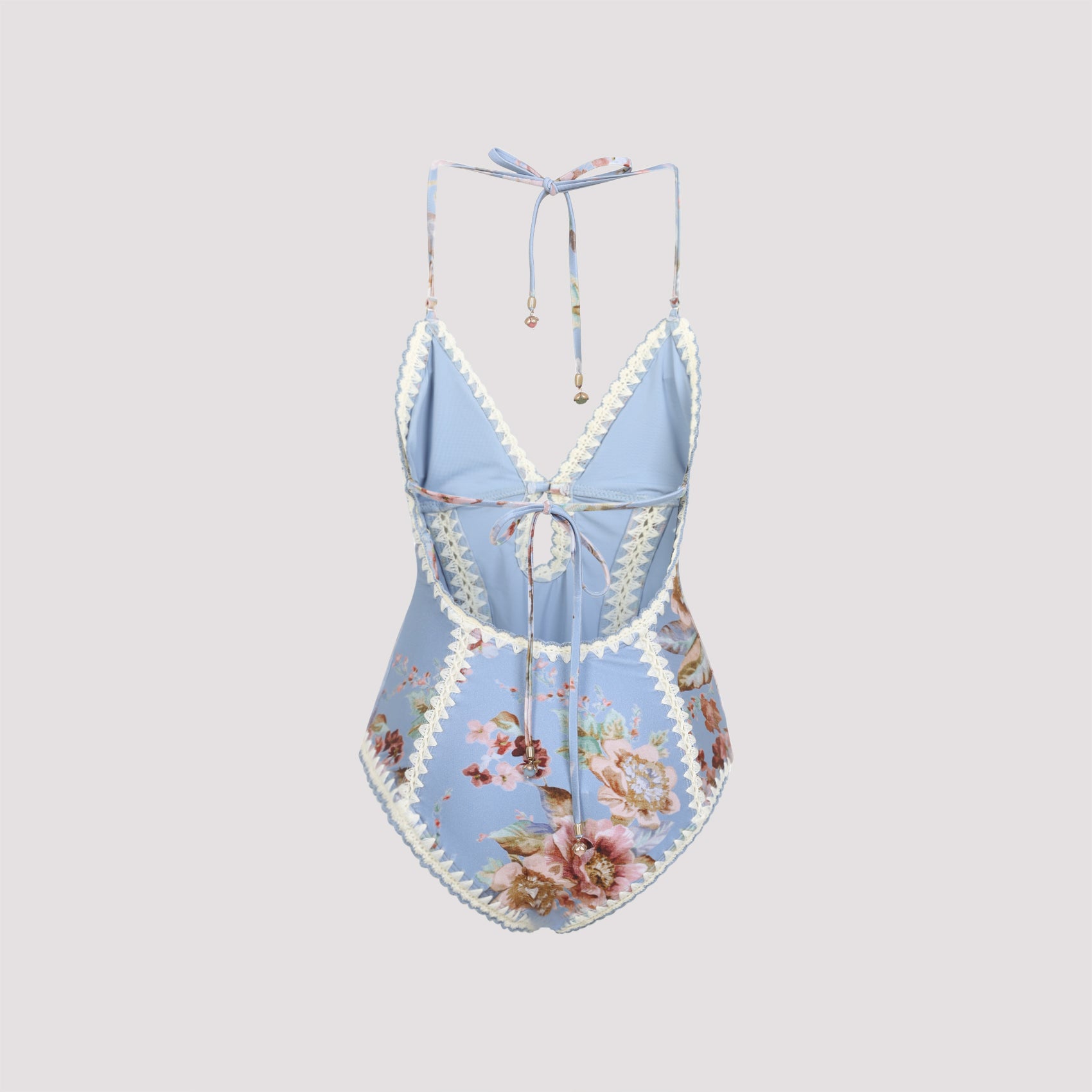 Floral-Print One-Piece Swimsuit With Lace Trim