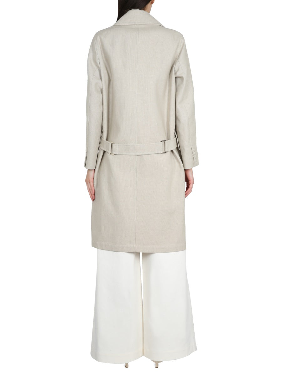 Linen Duster with Button Closure and Peaked Lapel