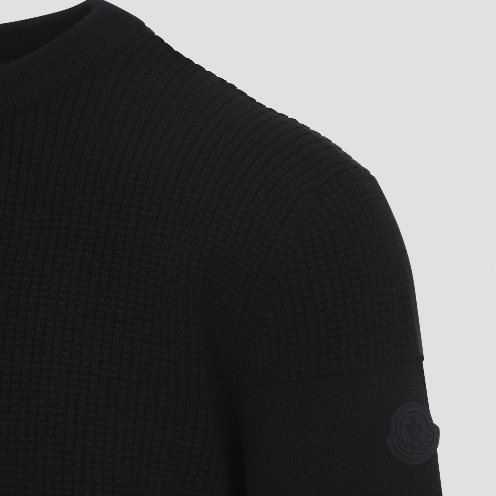 Textured Knit Black Crew Neck Sweater