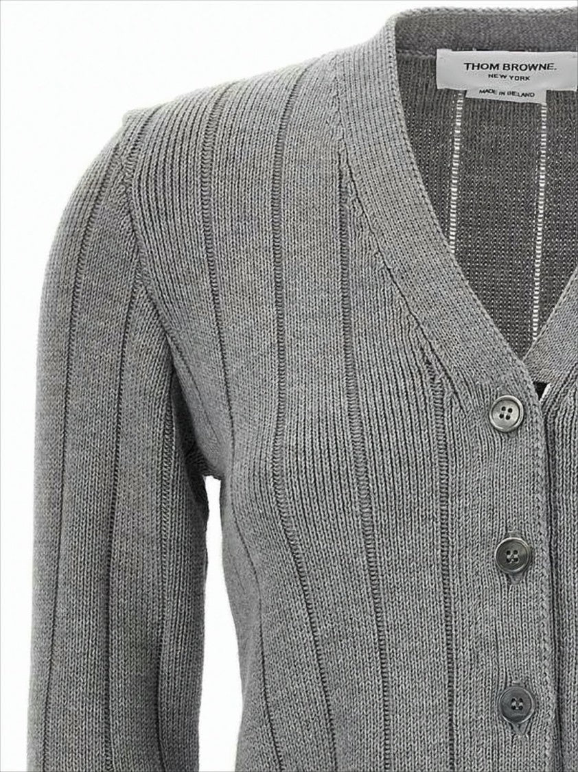 Ribbed Knit Cardigan with Cropped Silhouette and Striped Trim