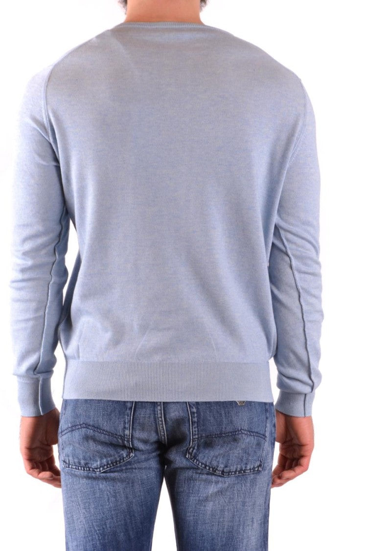 Fine-Knit Light Blue Sweater With Crew Neckline