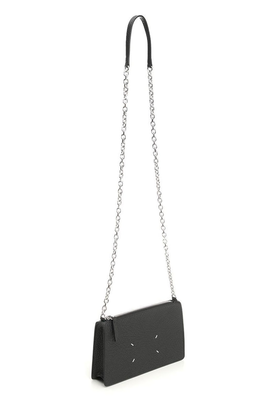 Textured Calfskin Leather Wallet With Zipper Closure And Chain