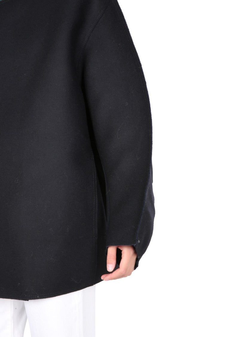 Asymmetrical Front Closure Black Coat