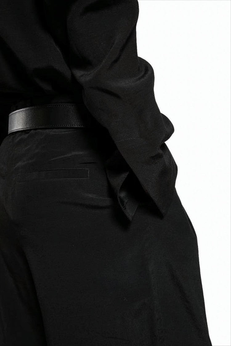 Straight-Fit Black Pants with Pleated Front